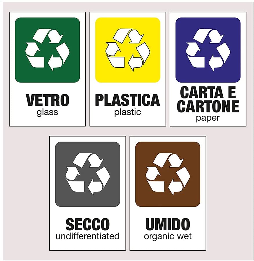 Etichette e adesivi in PVC e poliestere per contenitori raccolta  differenziata