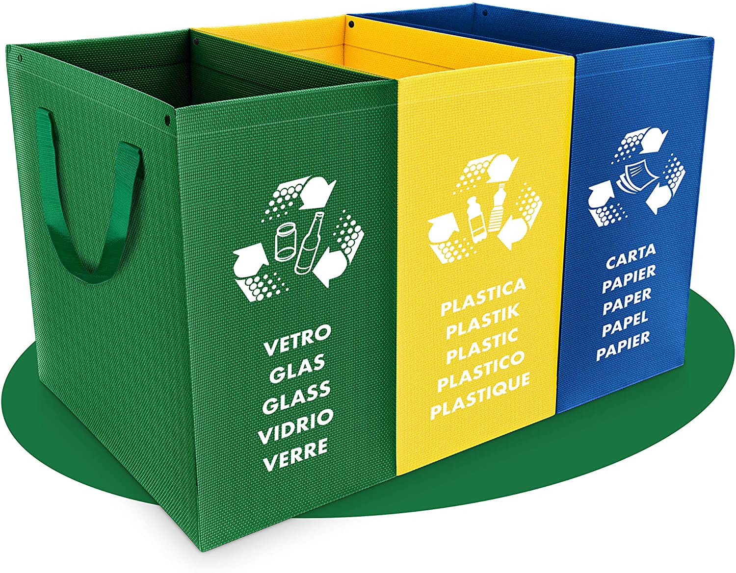PTMS® - Set Pattumiera per Differenziata - 3 Contenitori per Raccolta  Differenziata per Vetro, Carta e Plastica in Colori Riciclaggio - Materiale